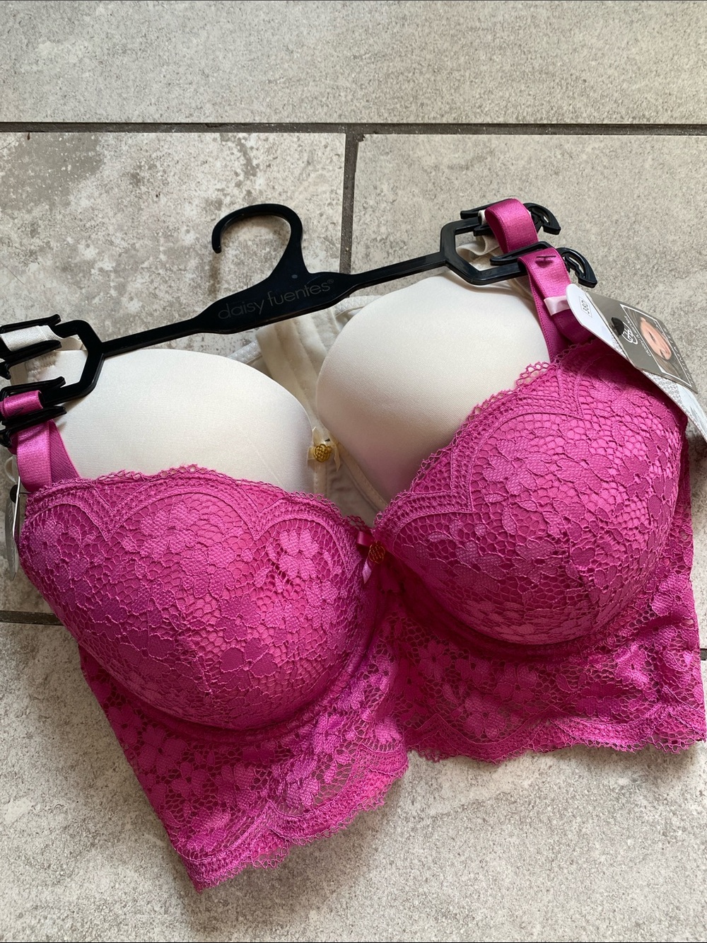Daisy Fuentes Long Line Push-Up Bras - set of 2 fuchsia cream NWT